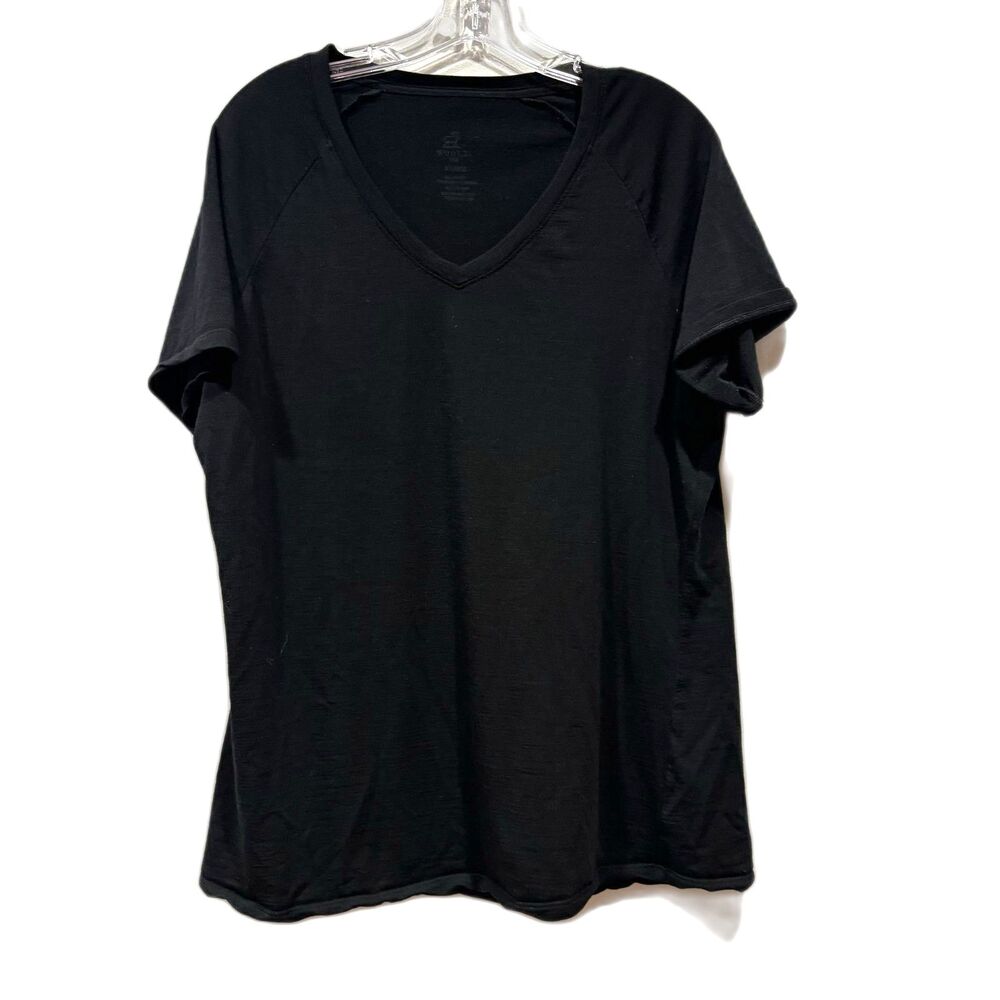 WoolX Mia Tee Merino Wool V-Neck Short Sleeve Performance Black Hike Women XL